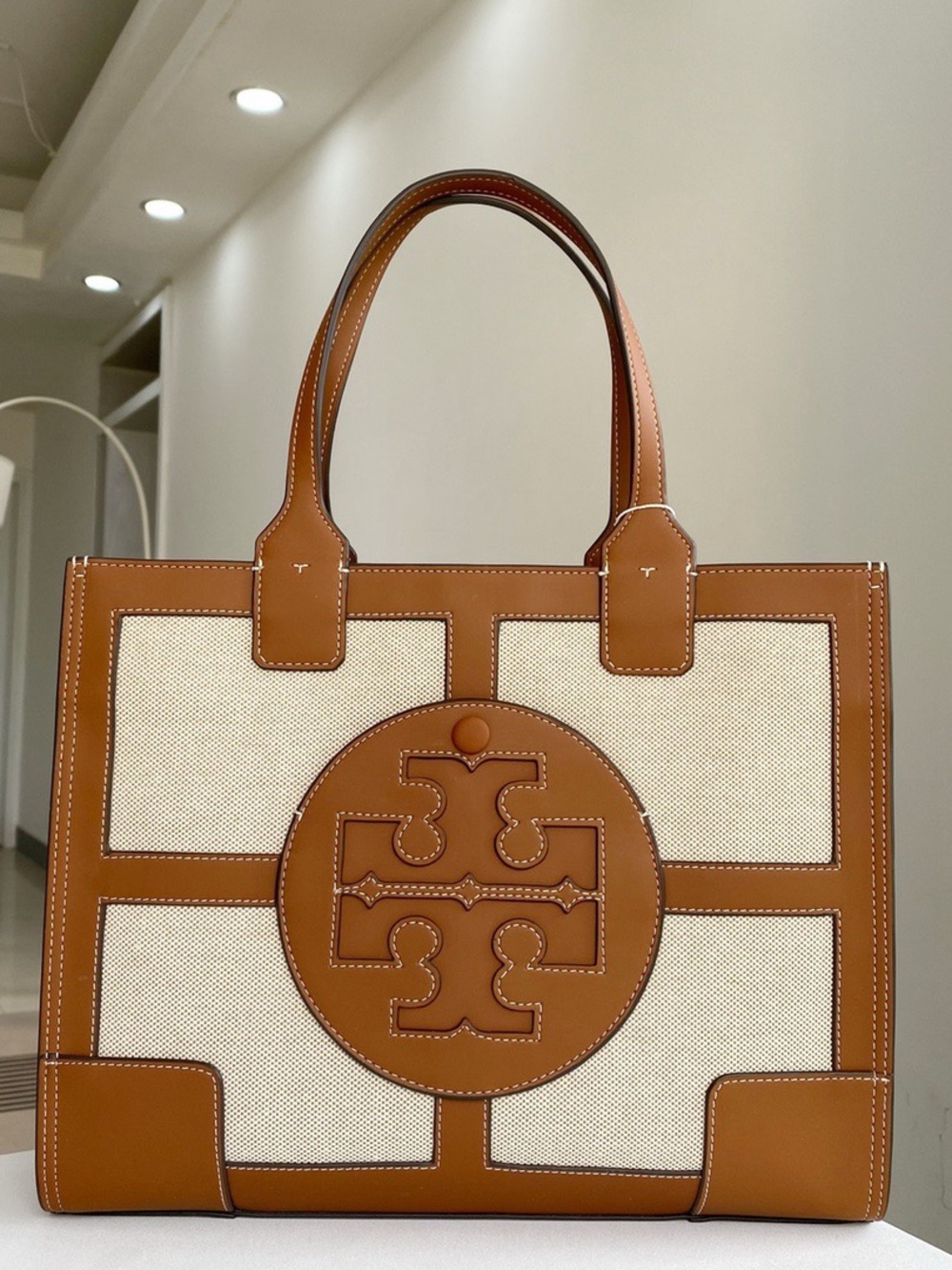 Tory Burch Ella Canvas Quadrant Tote Bag